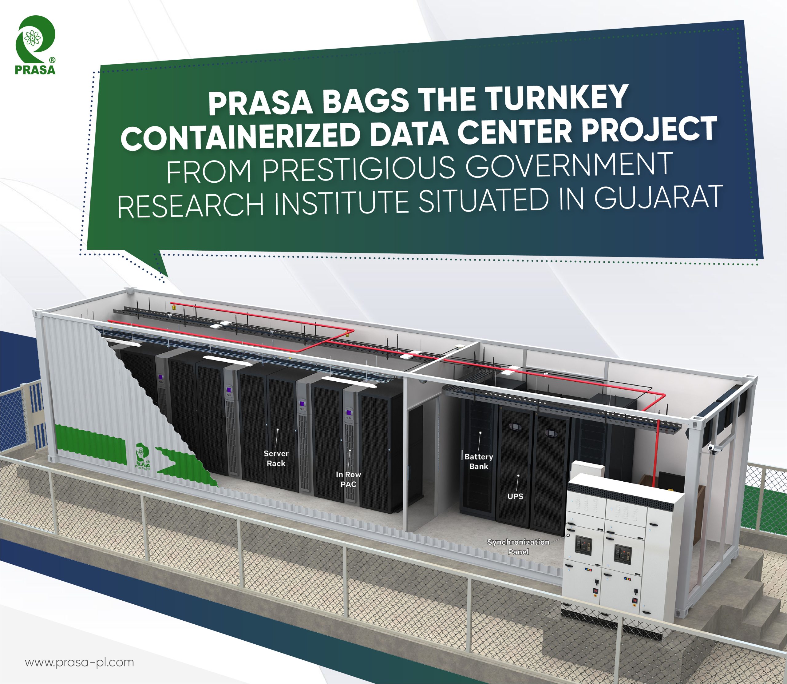 Prasa Bags the Turnkey Containerized Data Center Project from Prestigious Government Research Institute situated in Gujarat